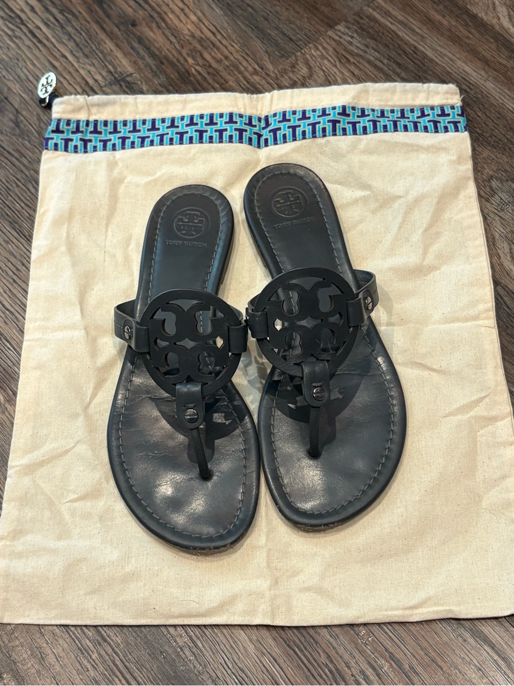 Tory Burch Black Miller Logo Thong Sandals